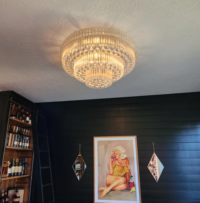 Extra Large Three Layers Round Luxury Flush Mounted Crystal Chandelier for Living Room