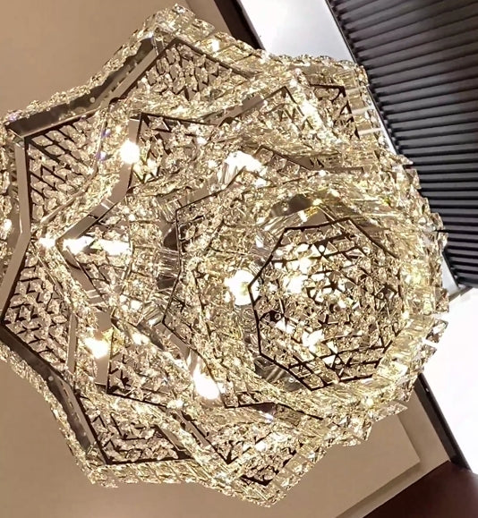 Extra Large Plaza Hall  Multi-Tier Crystal Chandelier Foyer Living Room Staircase Ceiling Lighting Fixture  In Chrome/ Silver Finish