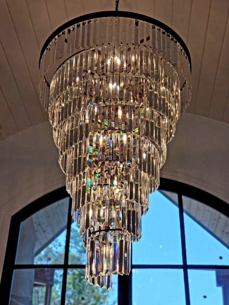 Extra Large Multi-Tiered  Spiral Crystal Chandelier In Black Finish
