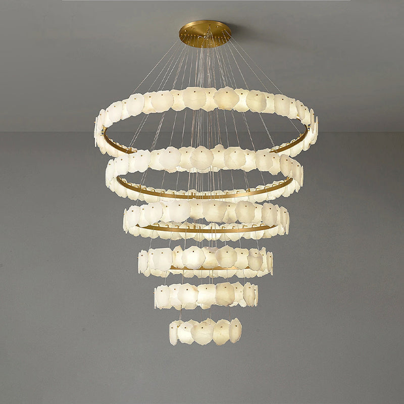 JC Tiered Circular Alabaster Chandelier