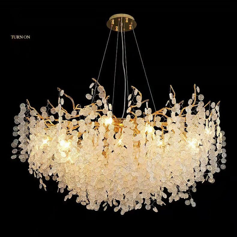 Luxury Branches Crystal Frosted Glass Chandelier Set for Living and Dining Room