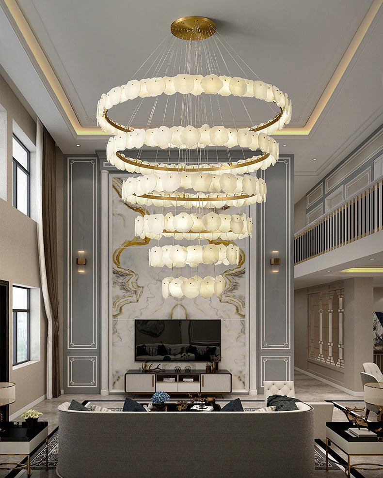JC Tiered Circular Alabaster Chandelier
