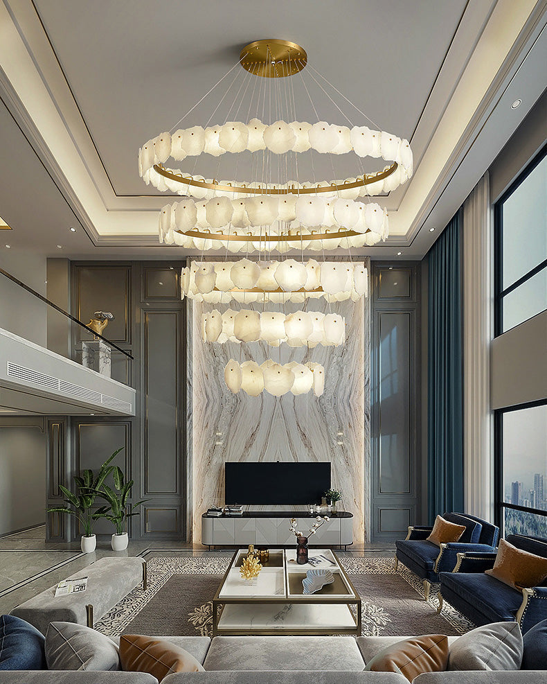 JC Tiered Circular Alabaster Chandelier