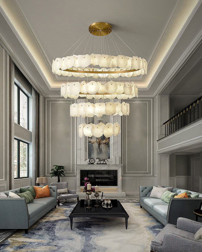 JC Tiered Circular Alabaster Chandelier