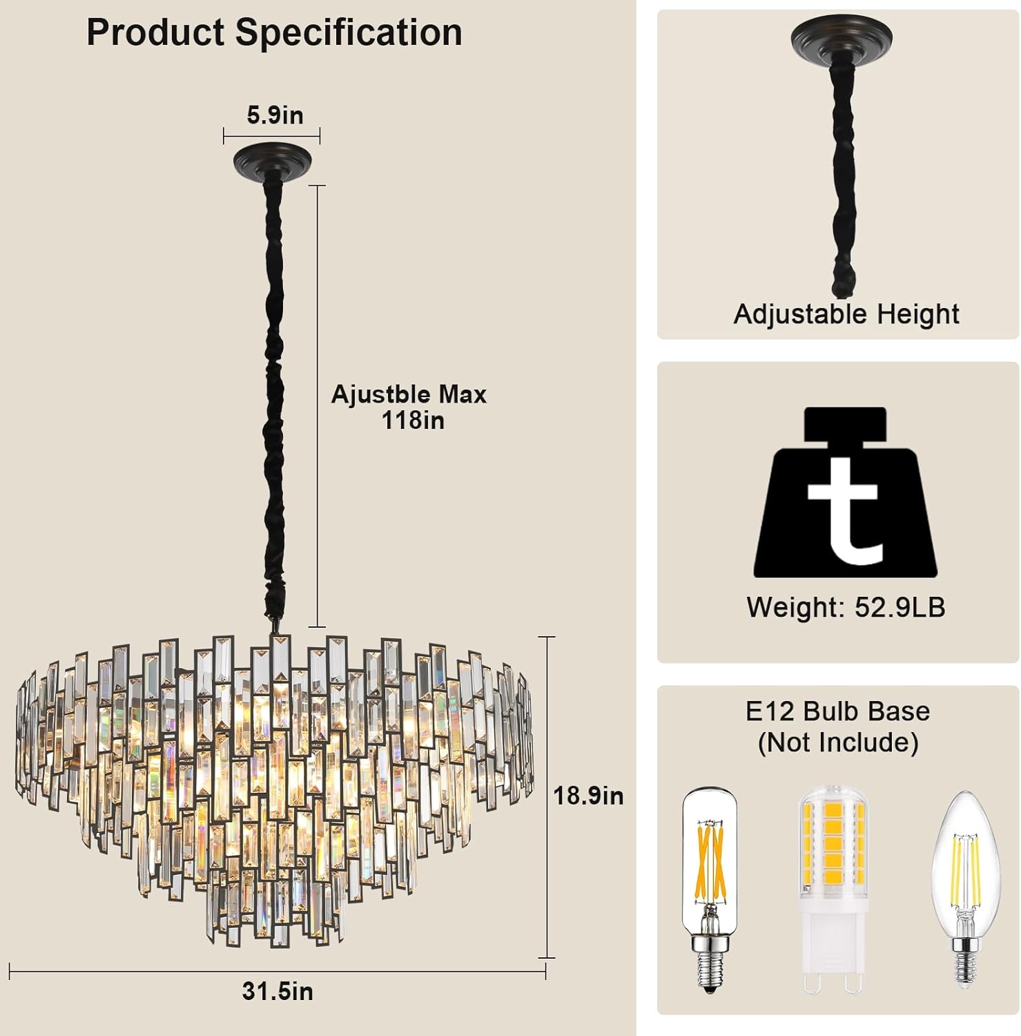 Modern Crystal Chandelier for High Ceilings