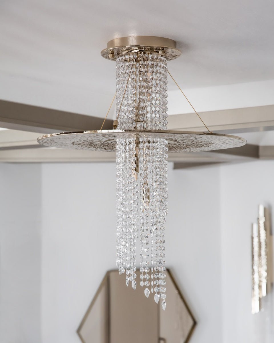 JC Angelina Flushmount Brass Crystal Pendant Chandelier