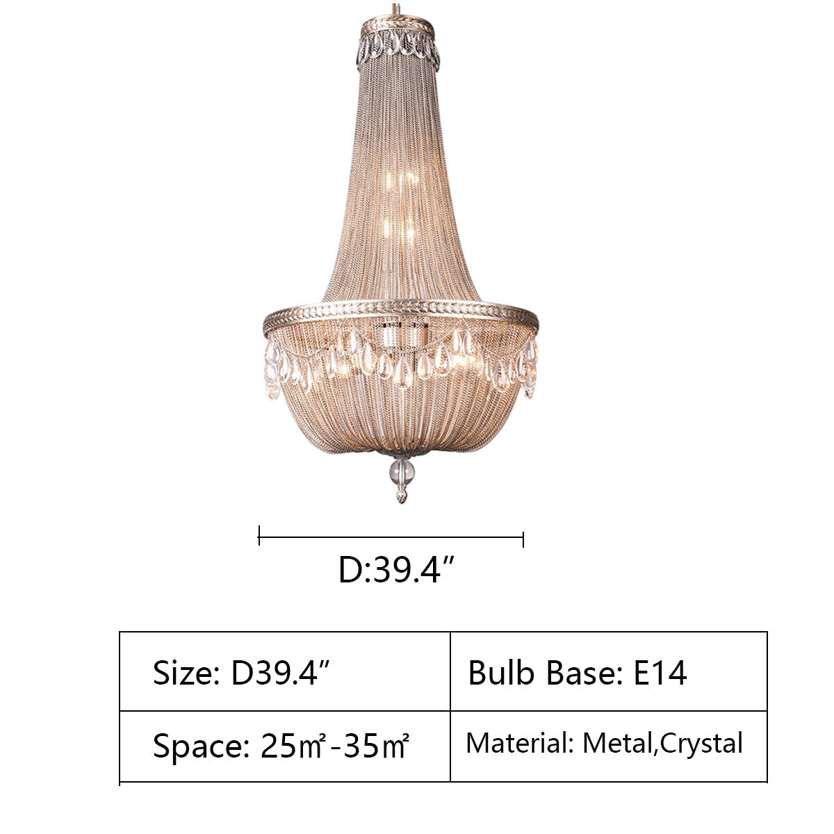 D39.4" oversize,huge,large,extra large,big,crystal,luxury,metal,chrome,gold,silver,duplex hall,villa,loft
