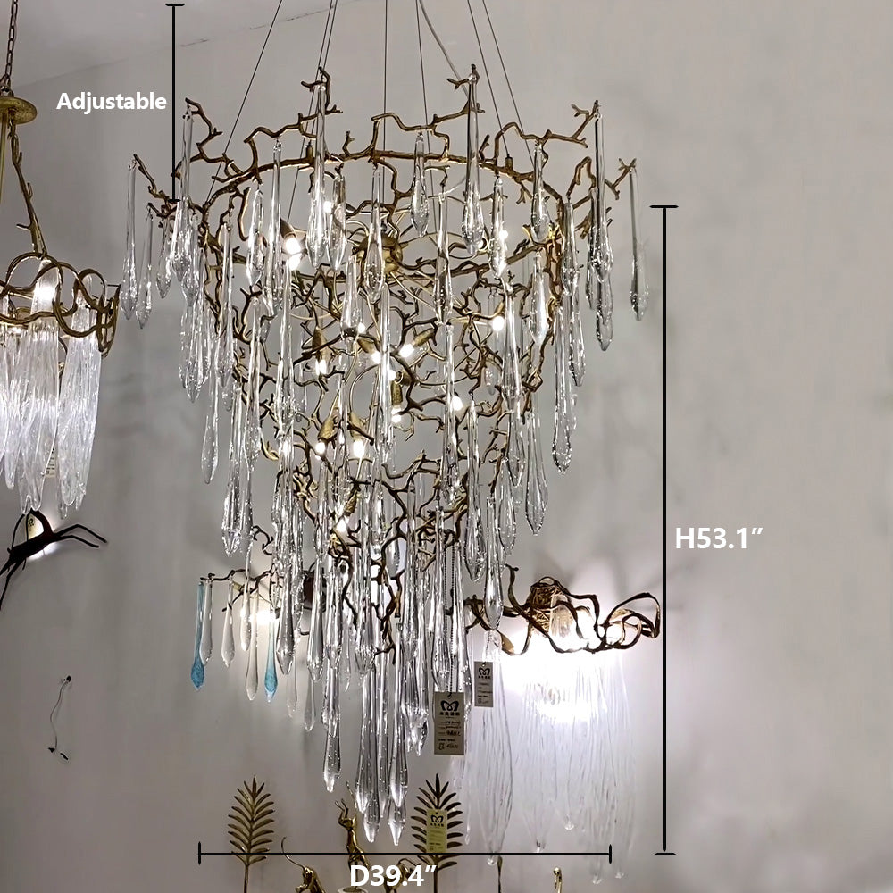 Chic Modern French Branch Copper Crystal Chandelier for Living Room Foyer and Dining Room Lighting