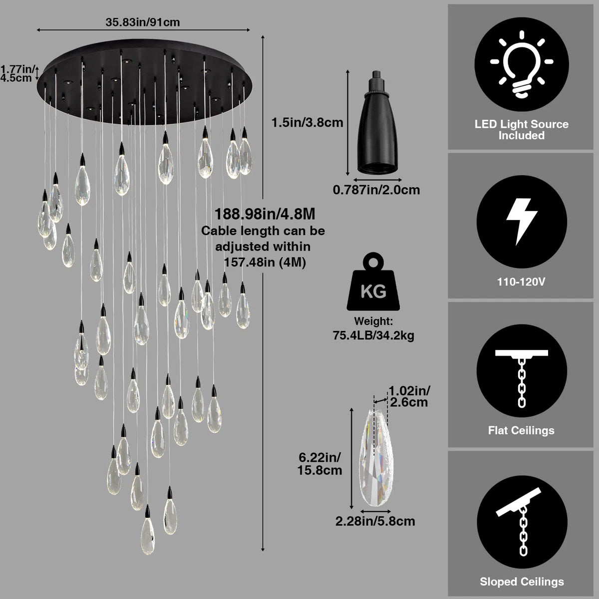 Naleya 43-Light Round LED Crystal Chandelier