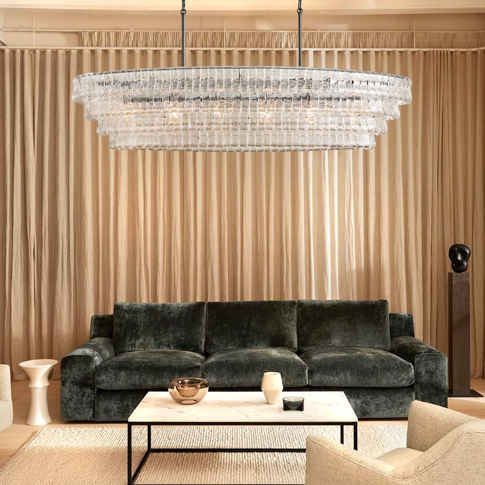 Ghiaccio Oval Chandelier 54"W/65"W