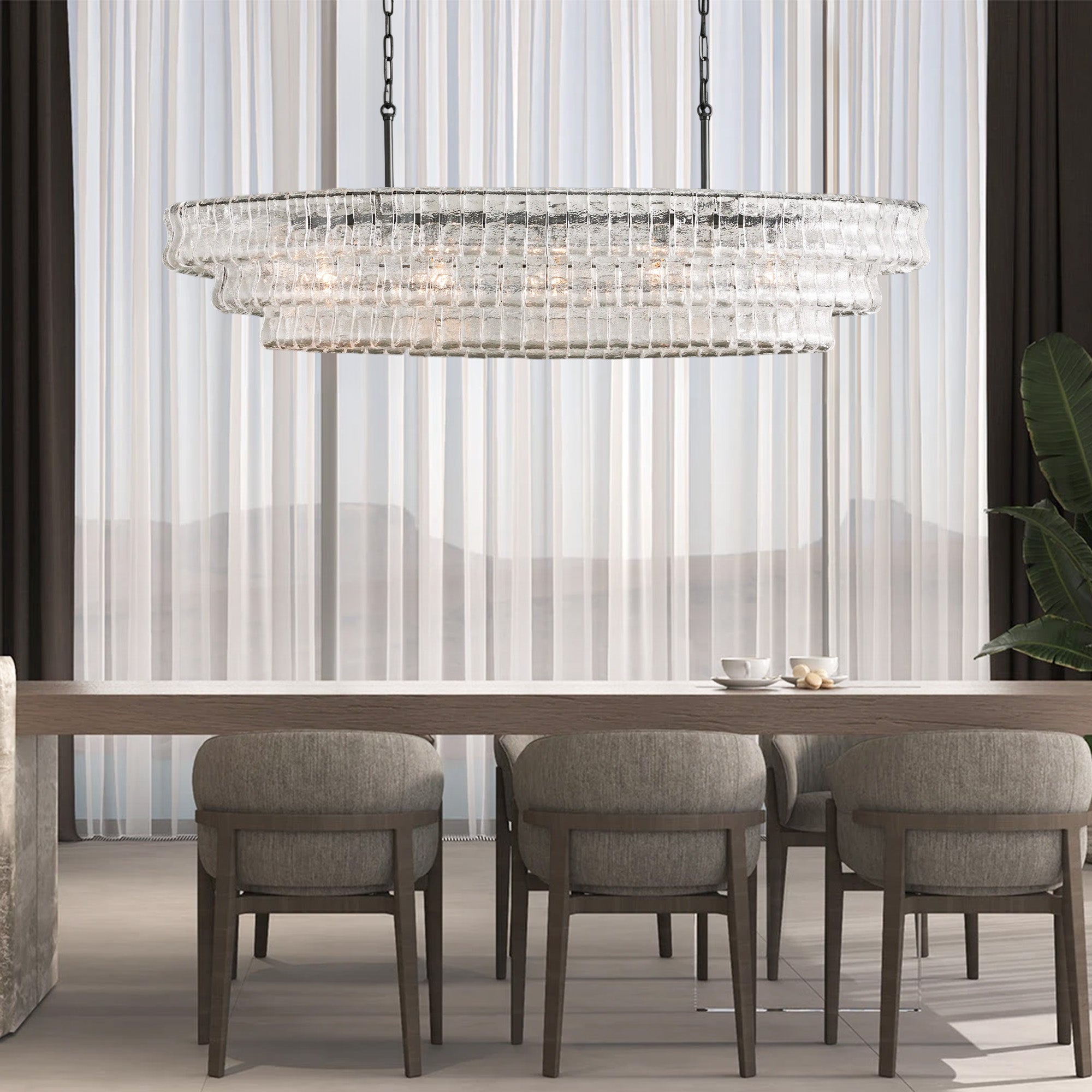 Ghiaccio Oval Chandelier 54"W/65"W