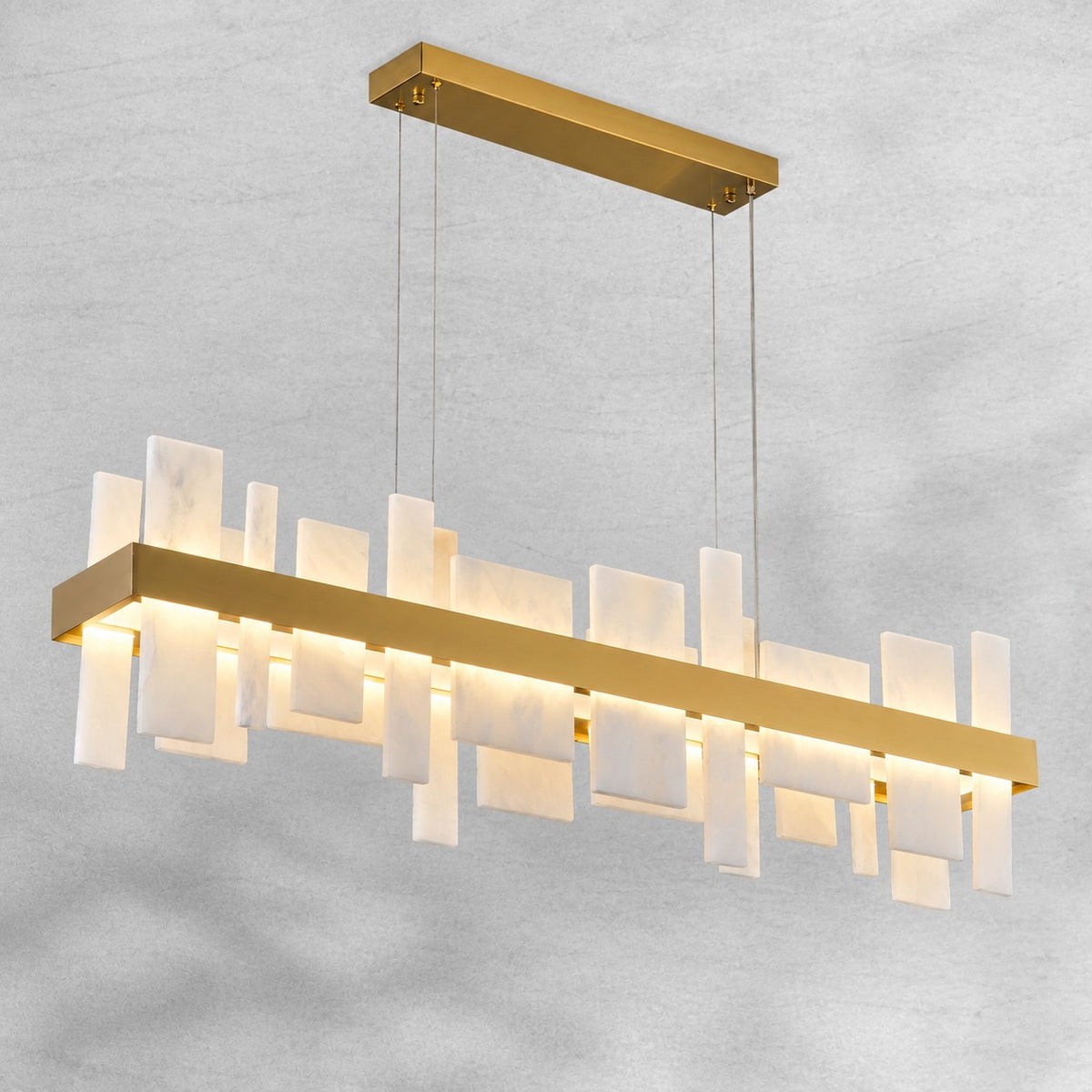 Linear Alabaster and Gold Stainless Steel Dining Chandelier