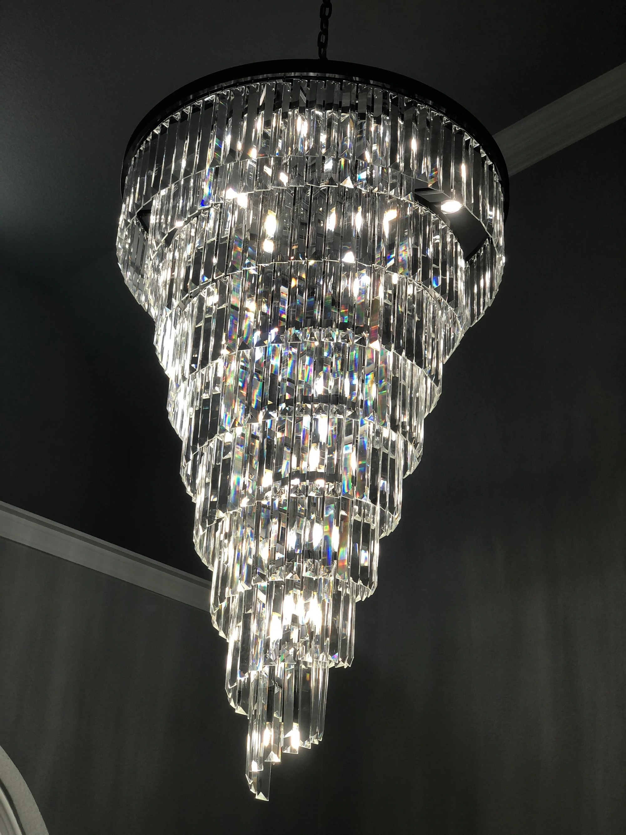 Extra Large Multi-Tiered  Spiral Crystal Chandelier In Black Finish