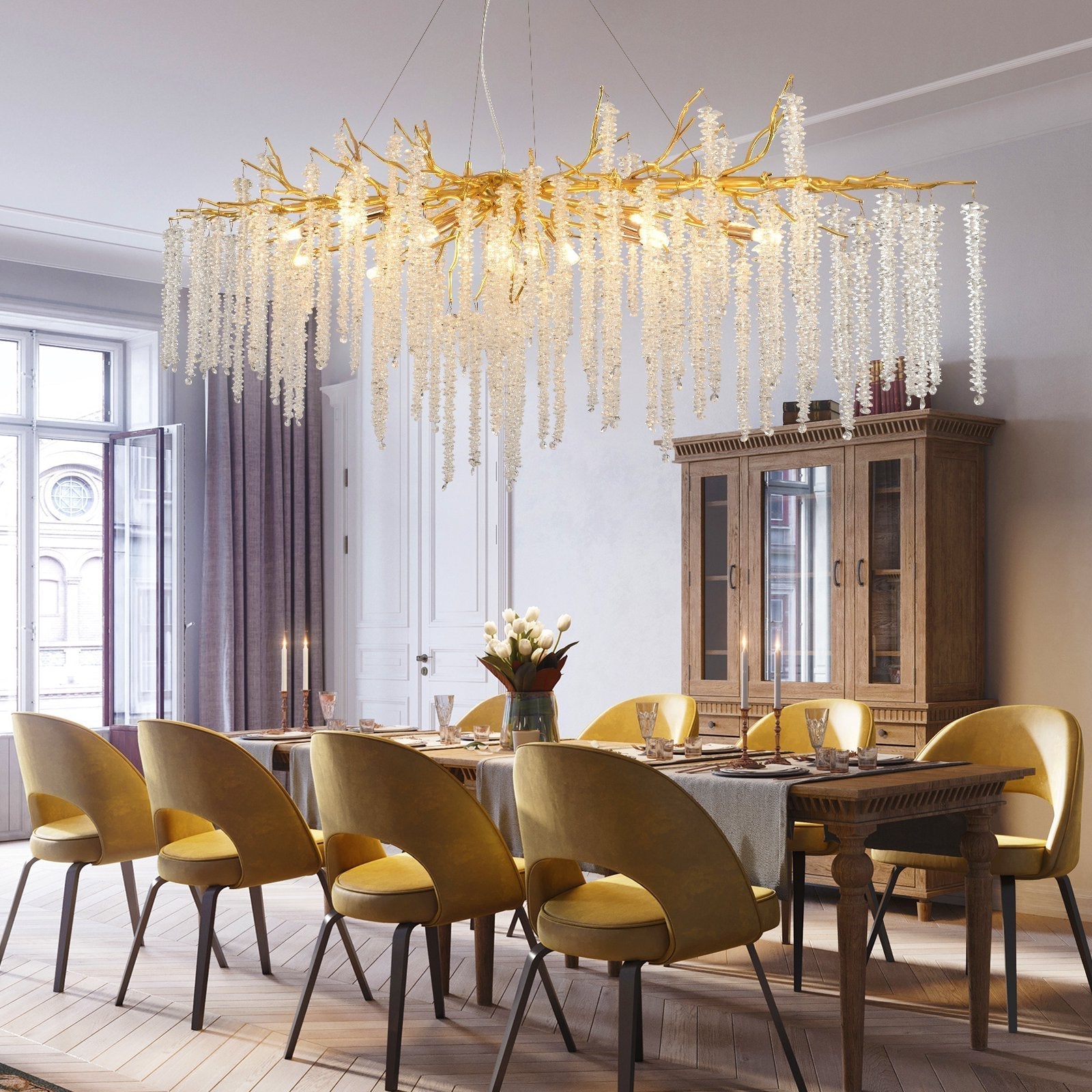 Elegant Crystal Icicle Chandelier in Branch Style for Dining Table Use