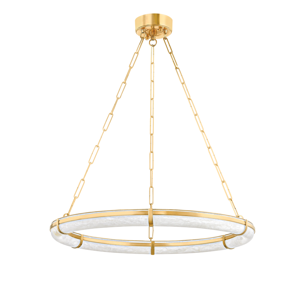 Sennett Aged Brass Alabaster Chandelier Elegant Ring Silhouette