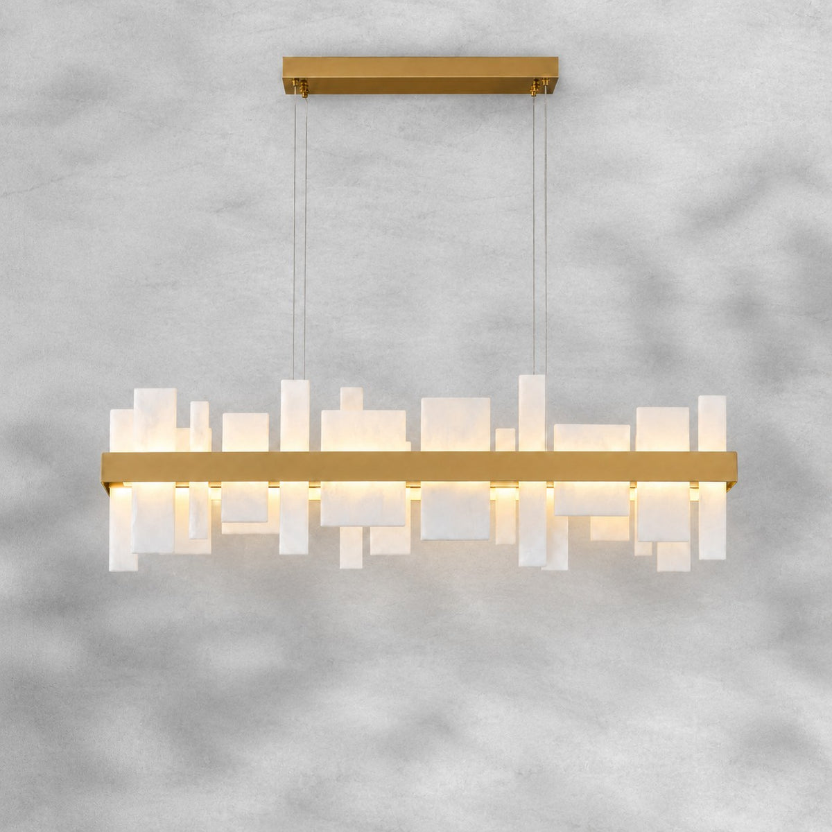 Linear Alabaster and Gold Stainless Steel Dining Chandelier