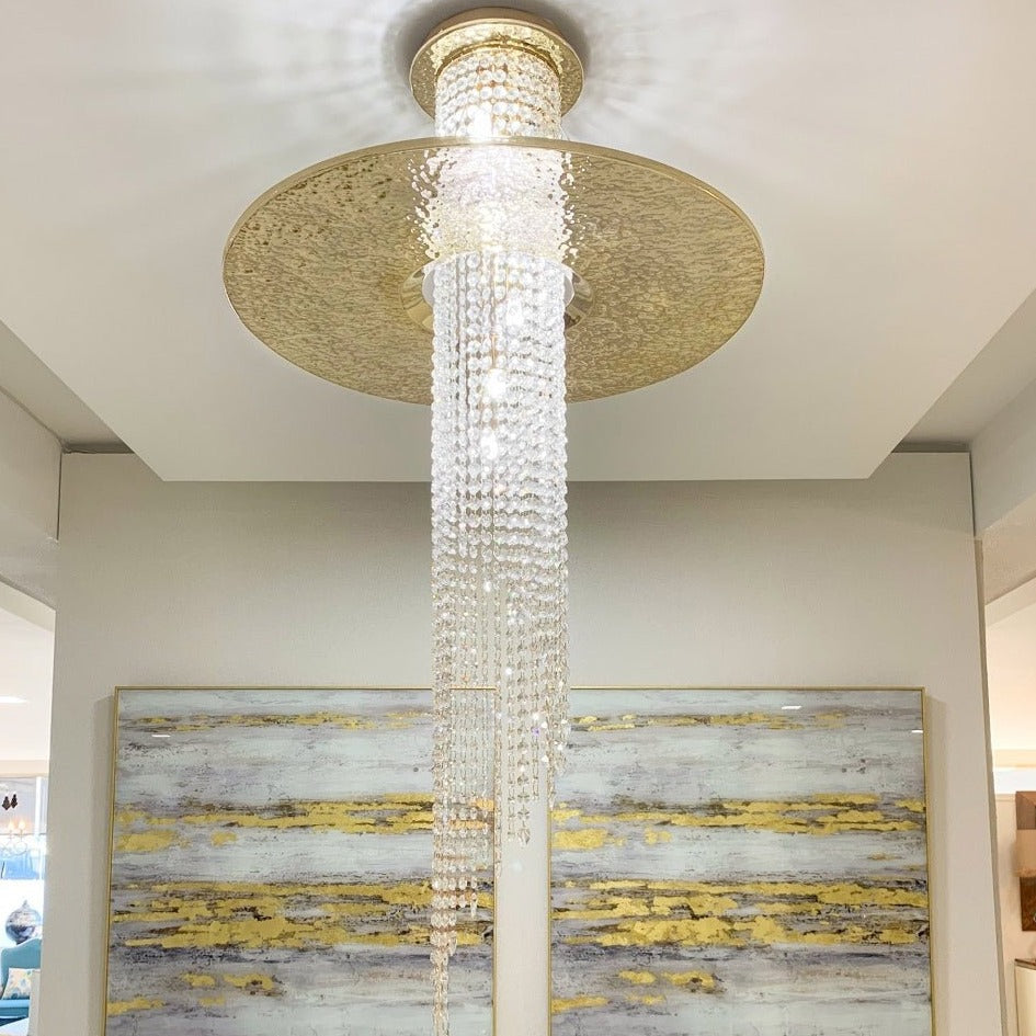 JC Angelina Flushmount Brass Crystal Pendant Chandelier
