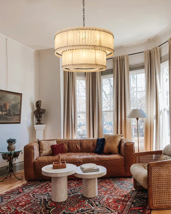 Sun Marcus Alabaster Round Tiered Chandelier