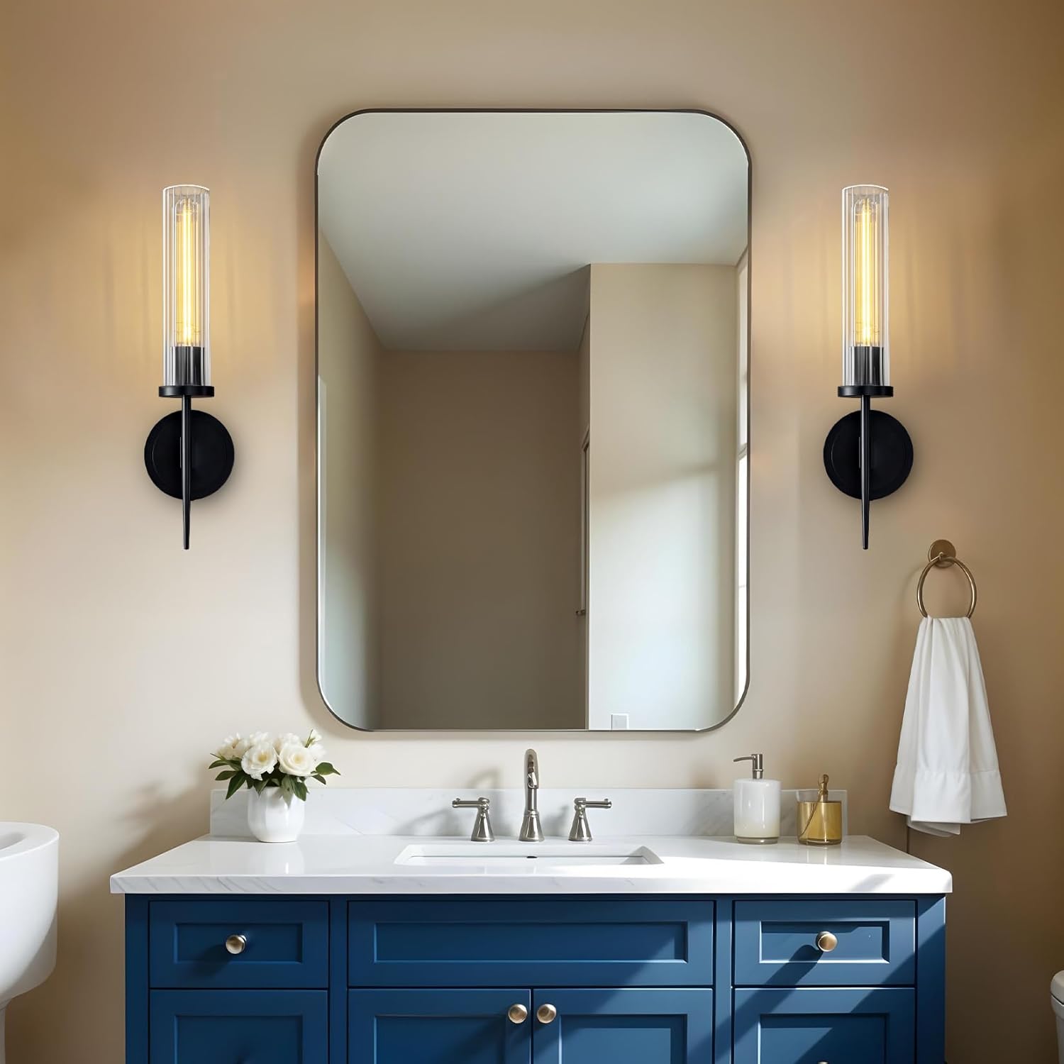 Elegant Black Water Ripple Wall Sconce Set – 2 Pack