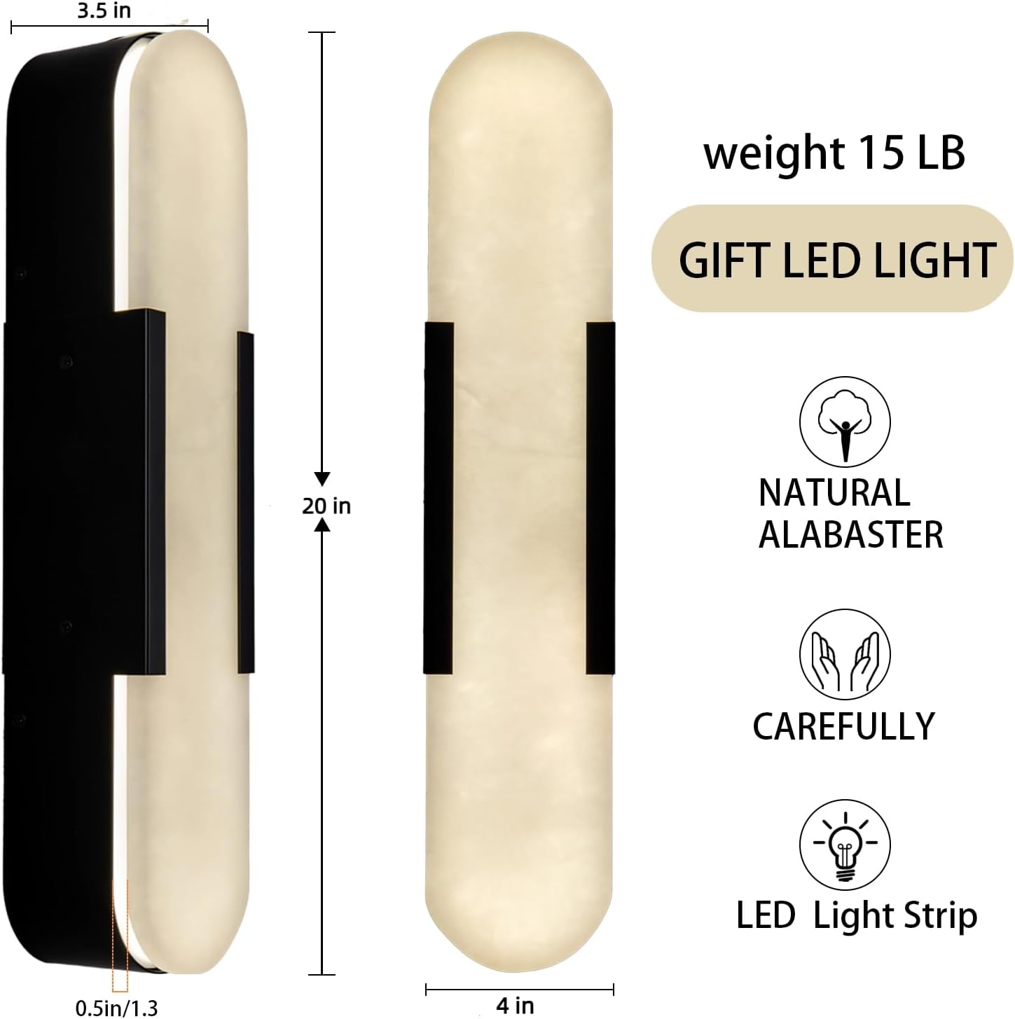 Elegant Black Alabaster Marble Wall Sconce Set of 2