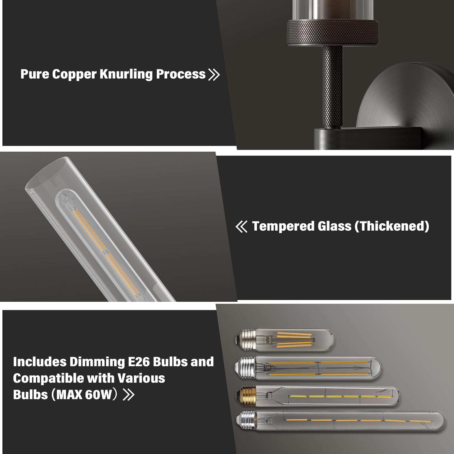 Black sconces Wall Lighting, 19" Knurling Bathroom Vanity Light Fixtures,Wall Lamp Modern Wall Lights for Mirror Living Room Hallway Staircase