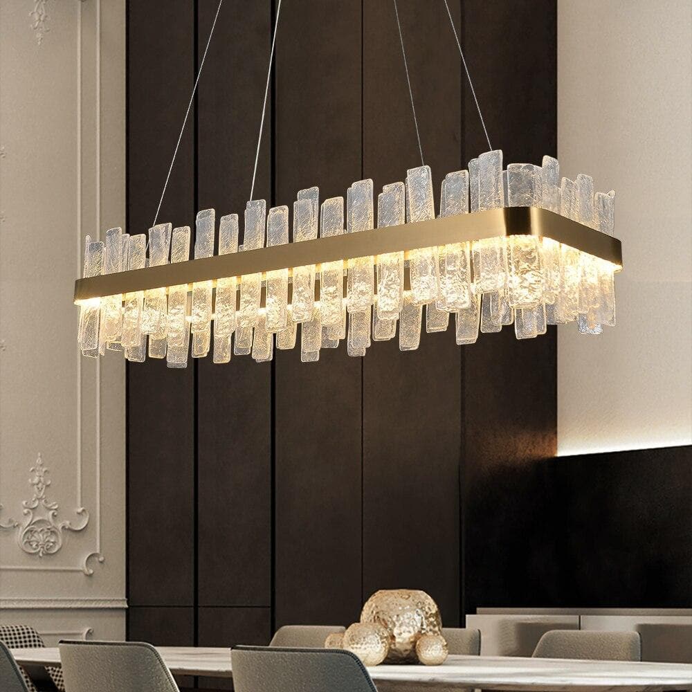 Ariano Long Crystal Rectangle Golden Lamp Body Modern Chandelier 32"/40"