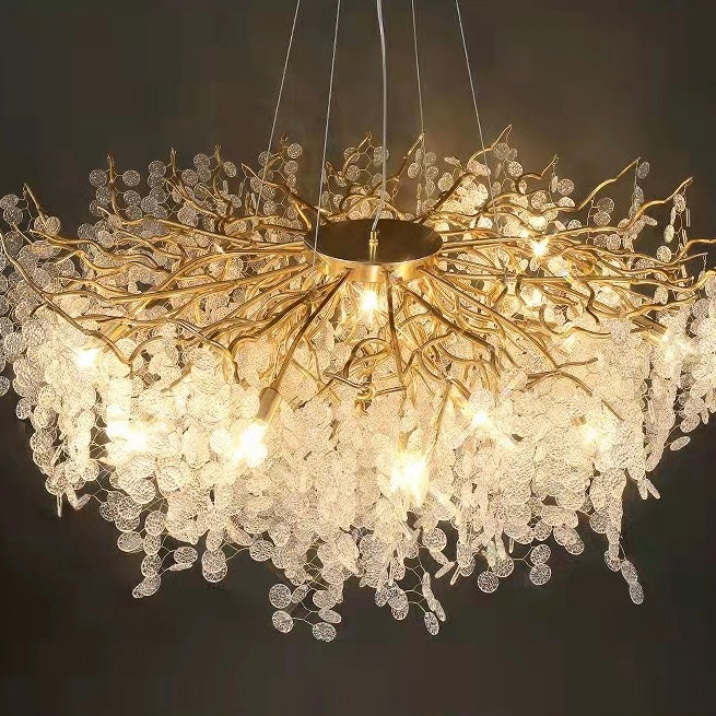 Luxury Branches Crystal Frosted Glass Chandelier Set for Living and Dining Room