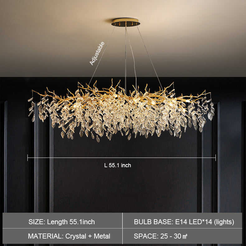 French Branch Crystal Chandelier with Elegant Crystal Leaves
