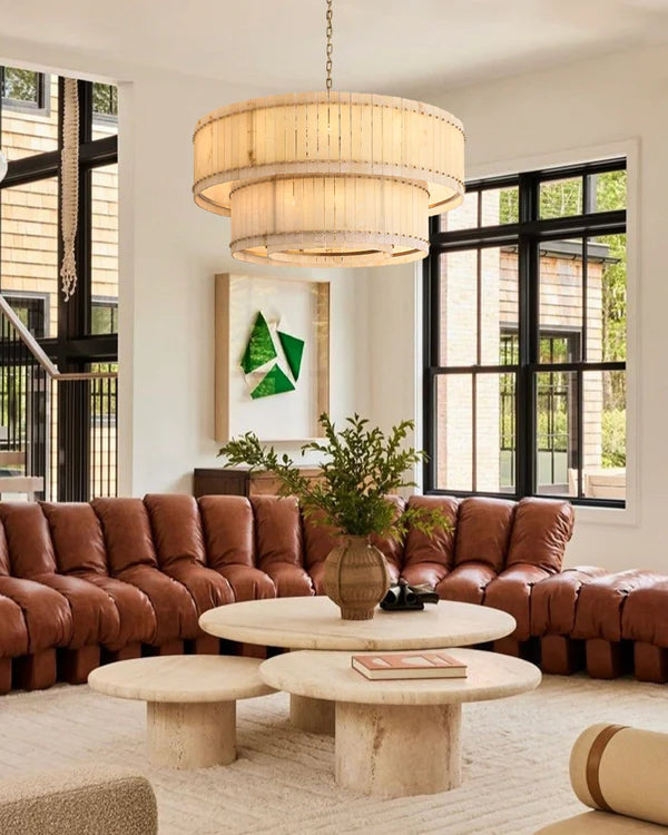 Sun Marcus Alabaster Round Tiered Chandelier