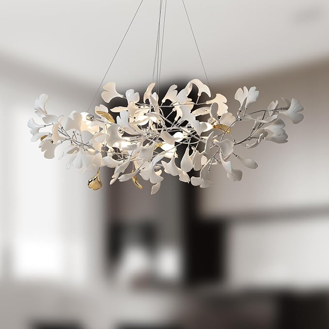 Silver Ginkgo Leaf Branch Chandelier – 59" Modern Brass Light