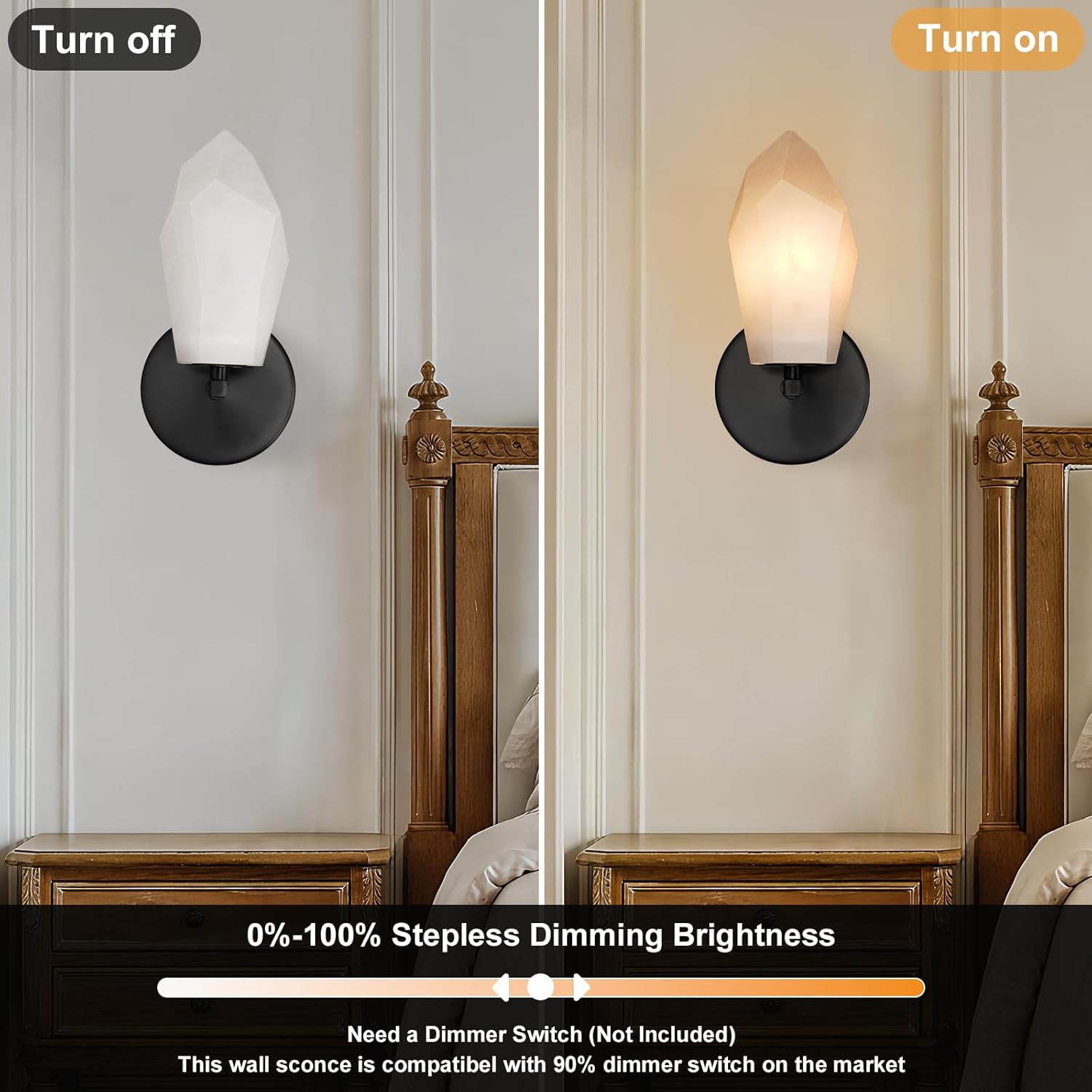Elegant Black Alabaster Wall Sconce with Dimmable LED Light