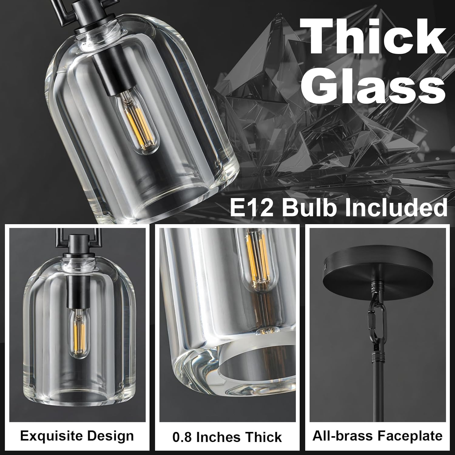 Black Crystal Modern Pendant Light with Adjustable 78‑Inch Height