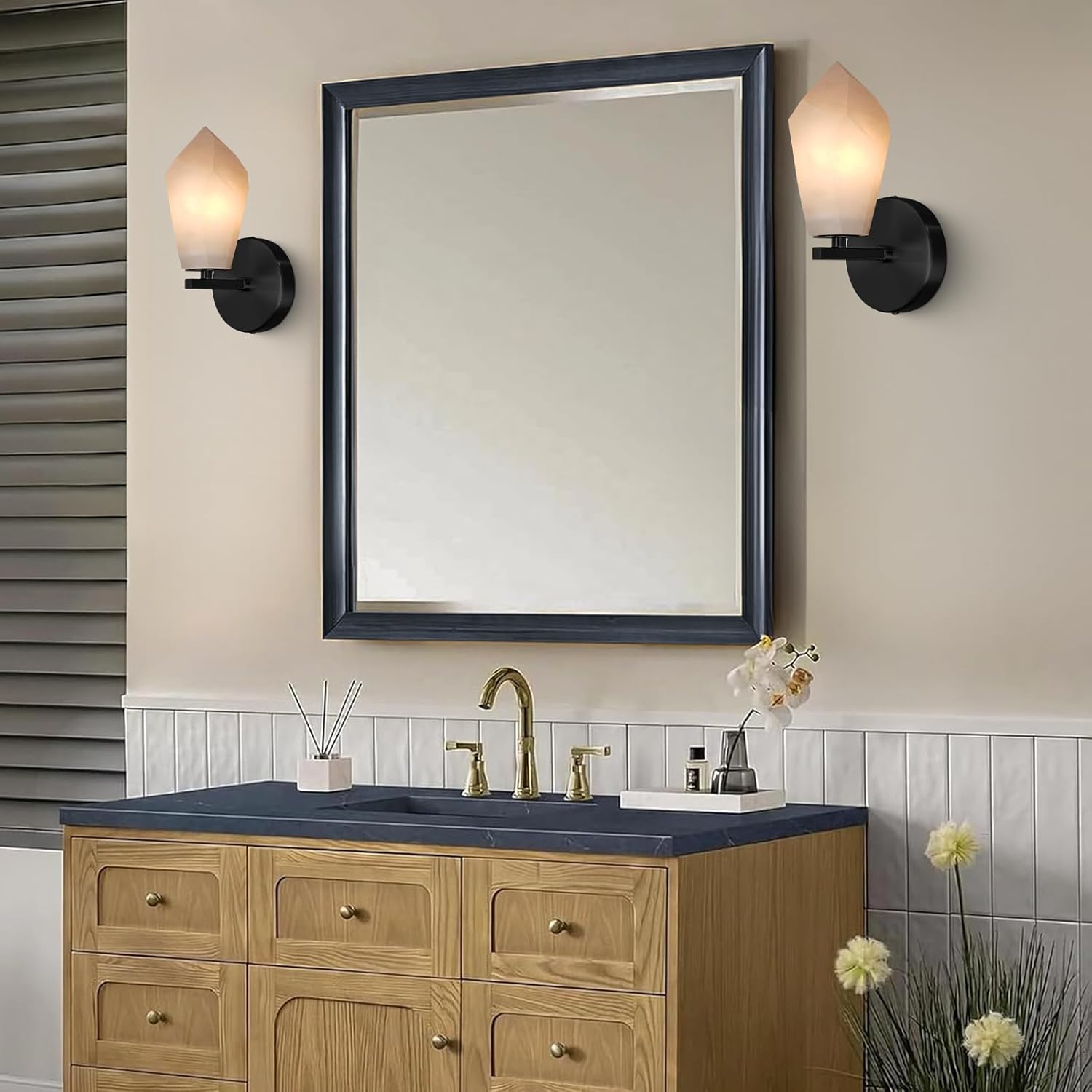 Elegant Black Alabaster Wall Sconce with Dimmable LED Light