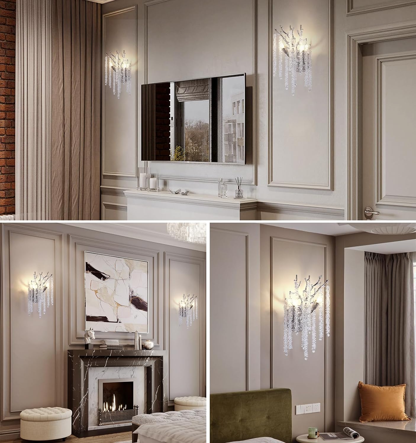 Snow Tree Crystal Silver Wall Sconce 17"H - CUSTOMIZATION