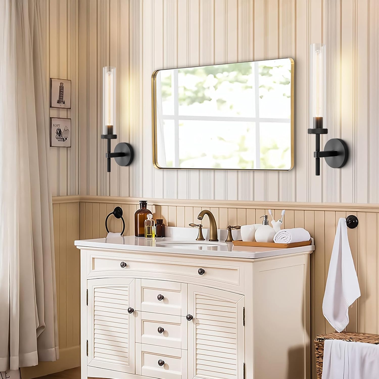 Black sconces Wall Lighting, 19" Knurling Bathroom Vanity Light Fixtures,Wall Lamp Modern Wall Lights for Mirror Living Room Hallway Staircase