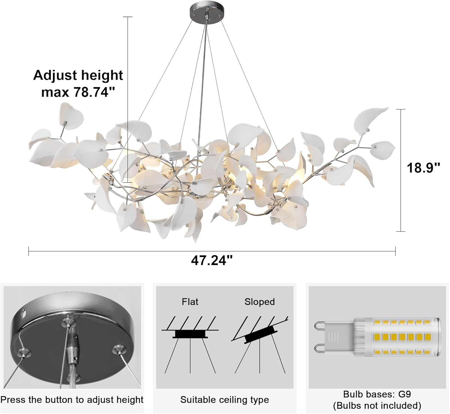Gold Ceramic Leaf Chandelier with 6 Adjustable Lights, 31.5" Diameter