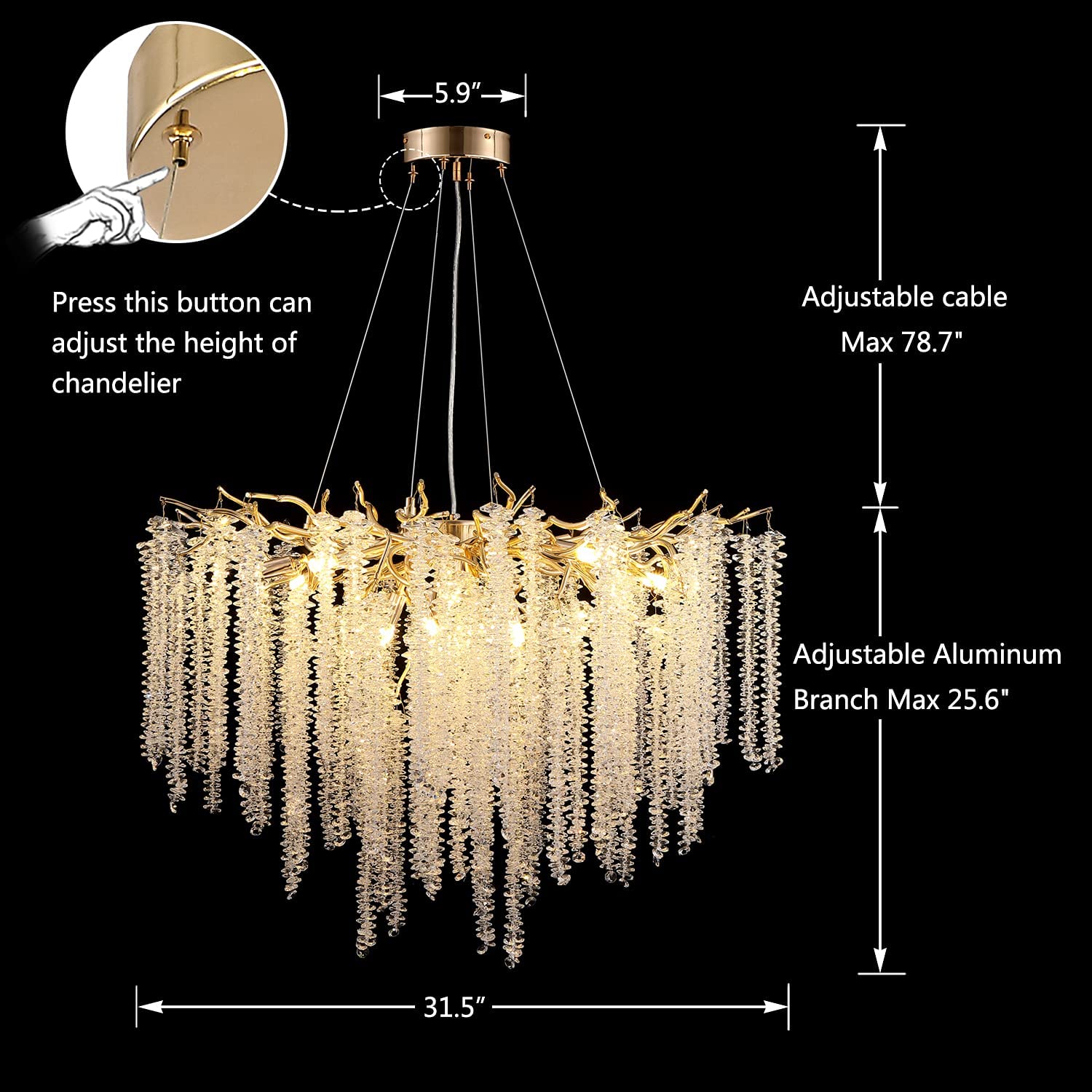 Elegant Crystal Icicle Chandelier in Branch Style for Dining Table Use