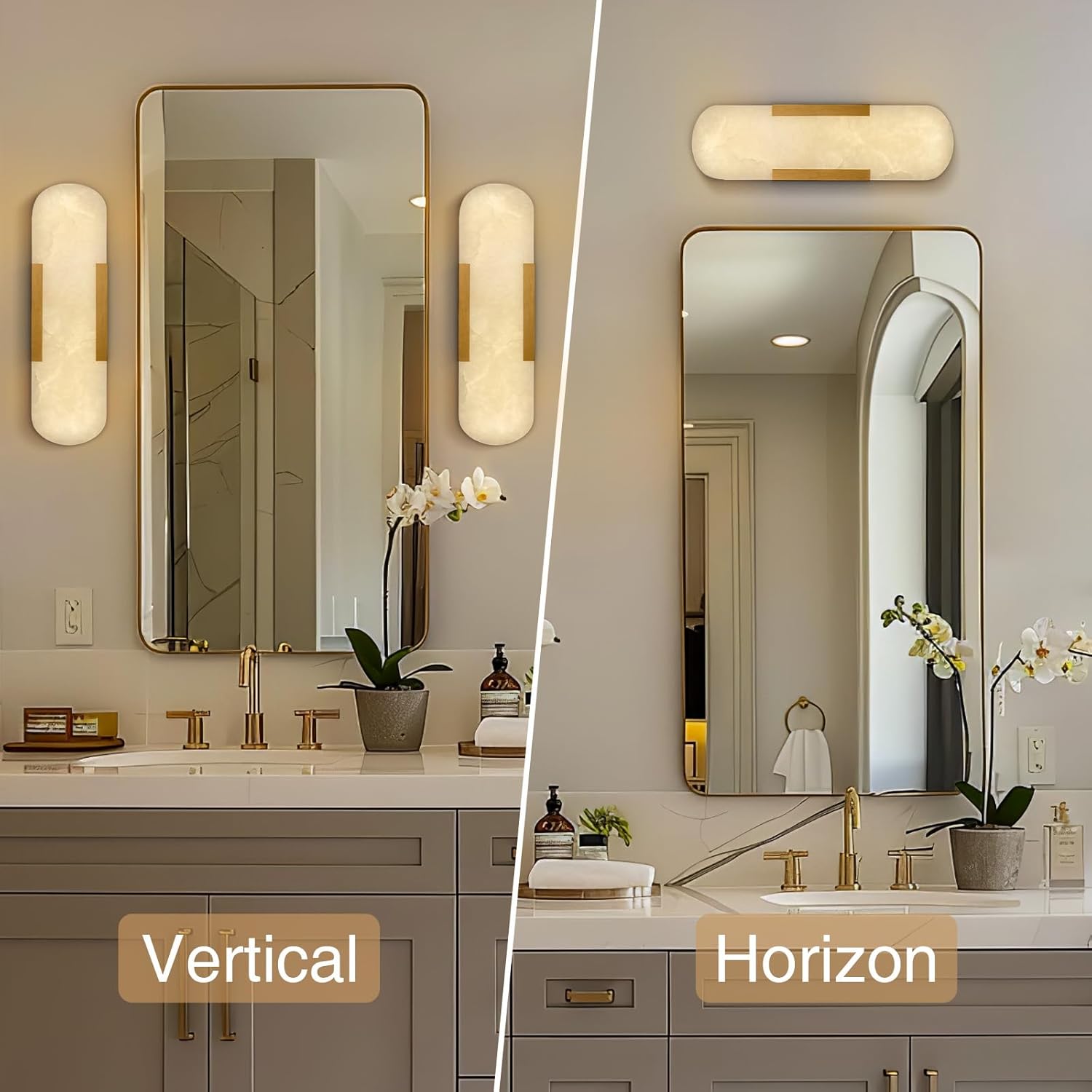 Alabaster Brass Wall Sconce Set of Two, 13.8‑inch