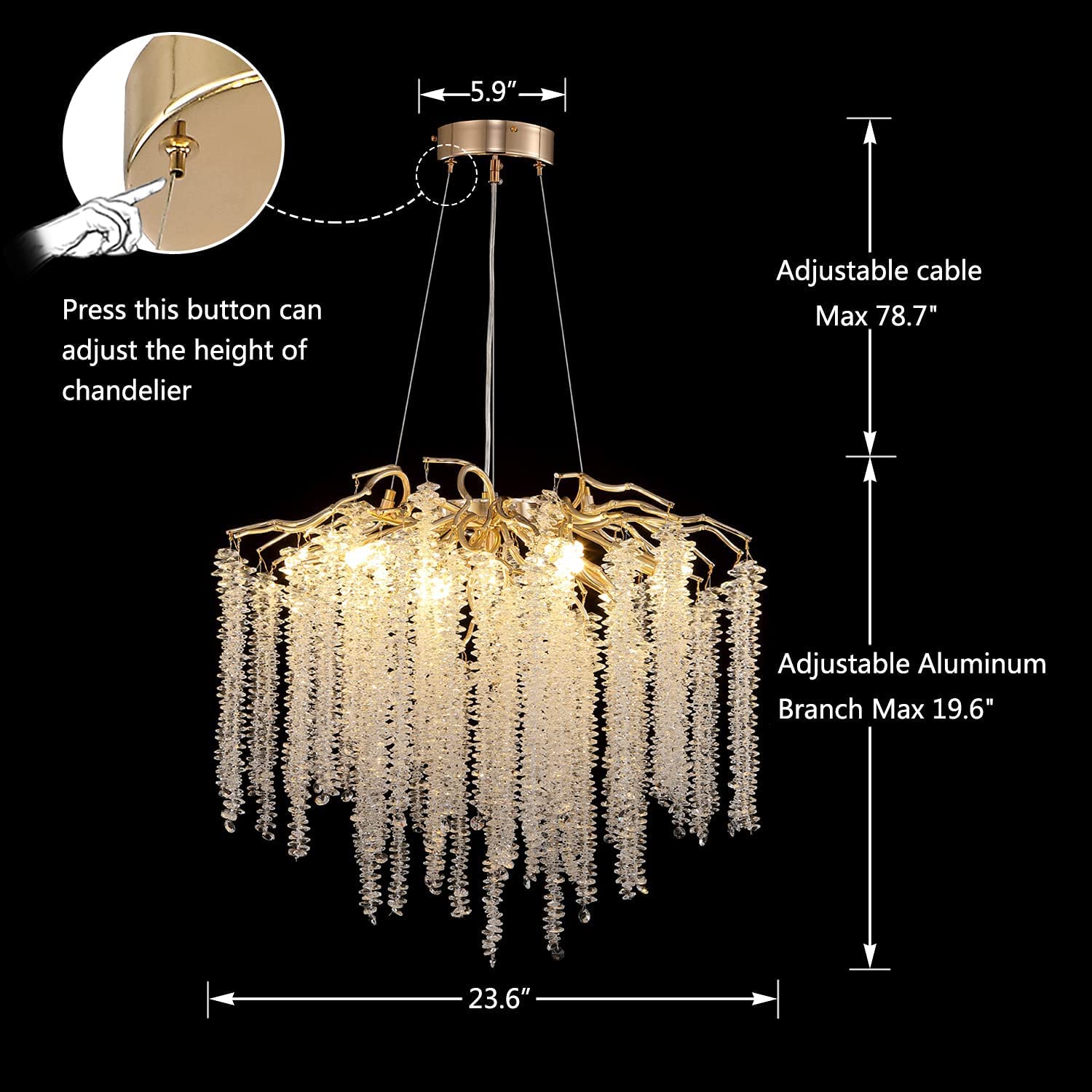 Elegant Crystal Icicle Chandelier in Branch Style for Dining Table Use