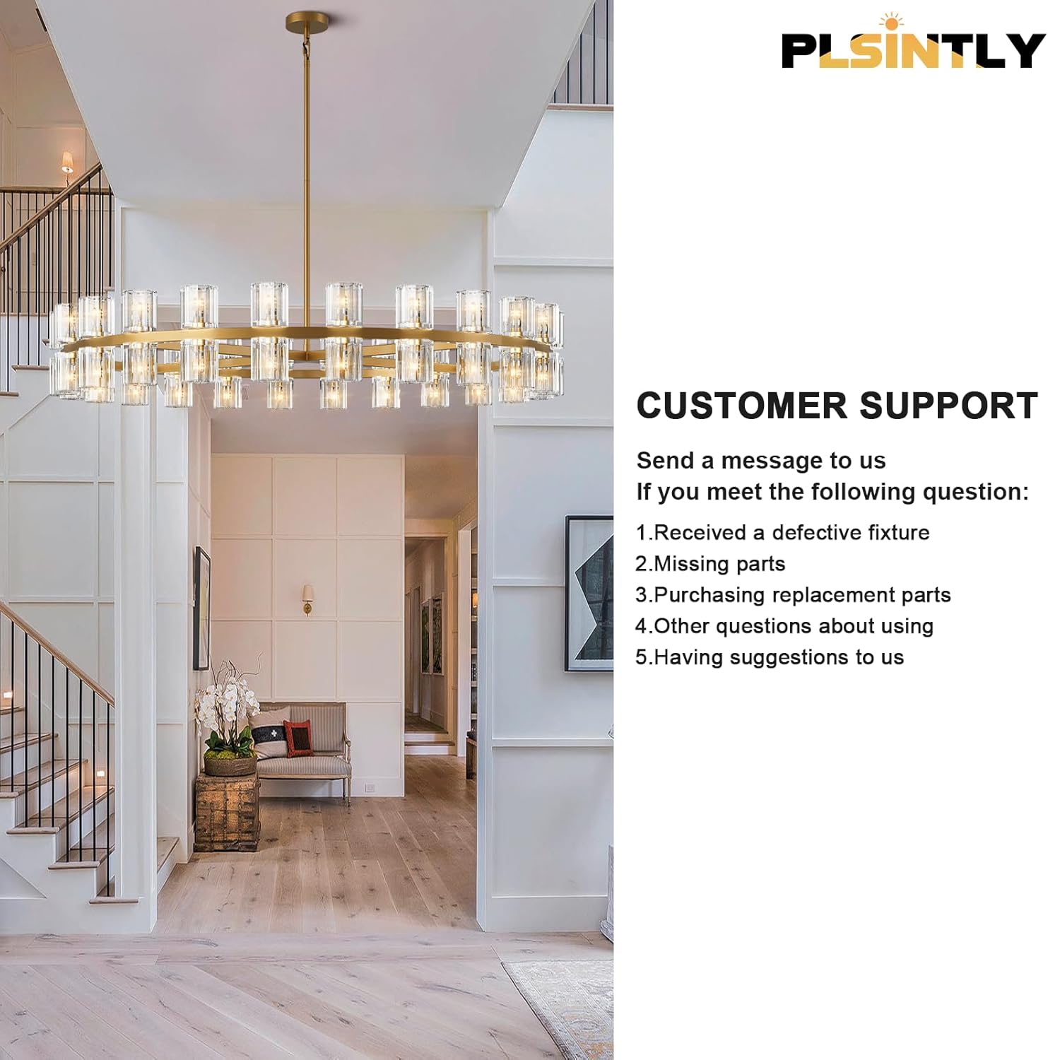 Black Round 36" K9 Crystal Chandelier with Adjustable Height