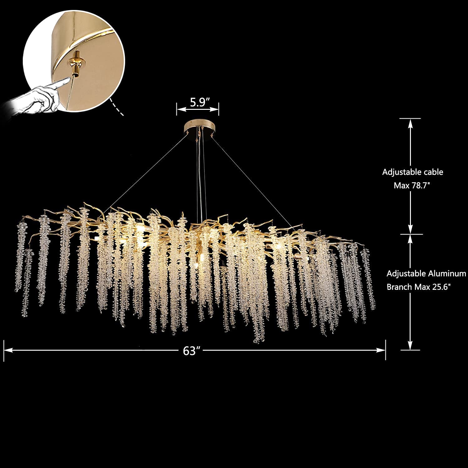 Elegant Crystal Icicle Chandelier in Branch Style for Dining Table Use