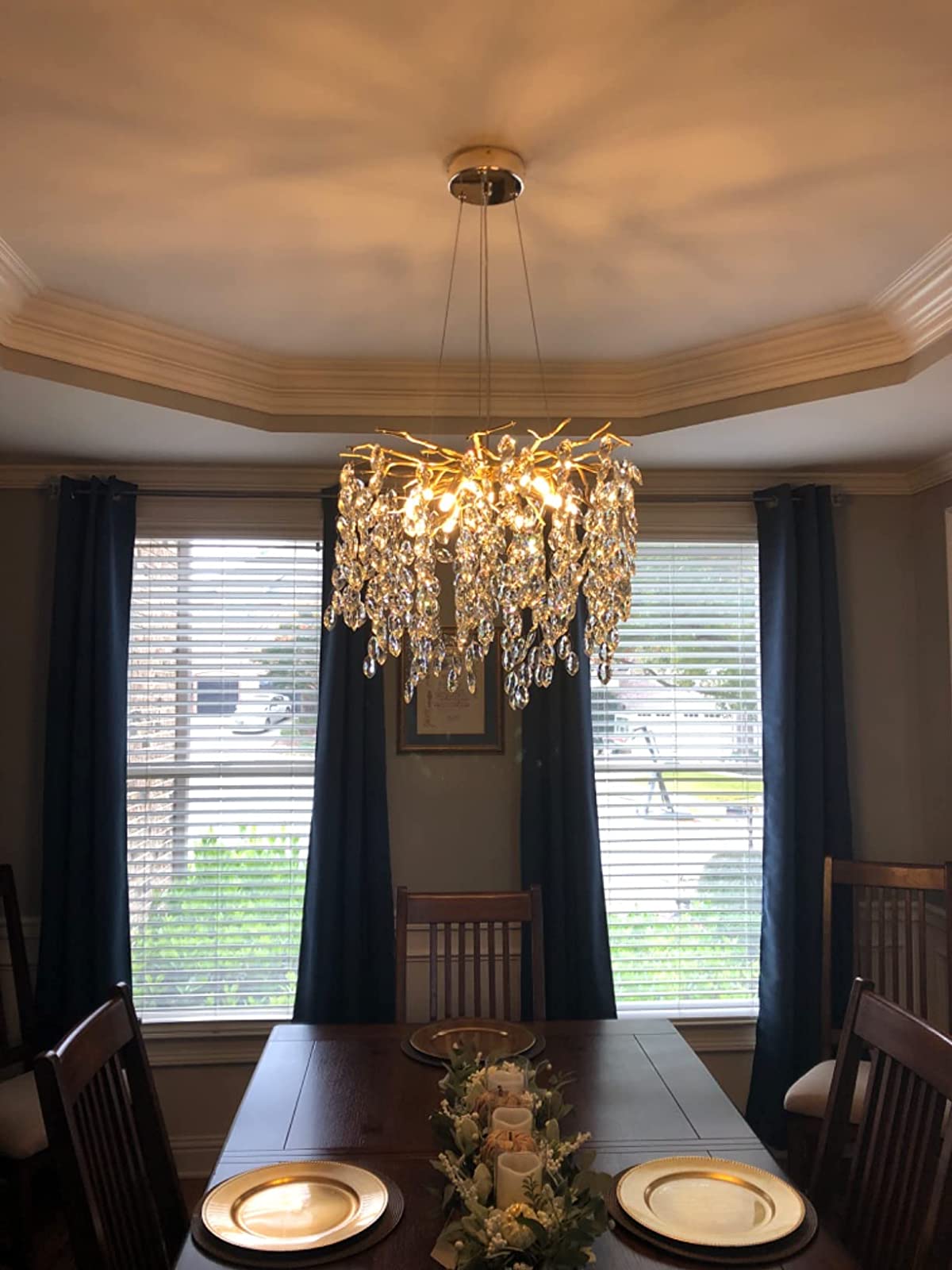 French Branch Crystal Chandelier with Elegant Crystal Leaves