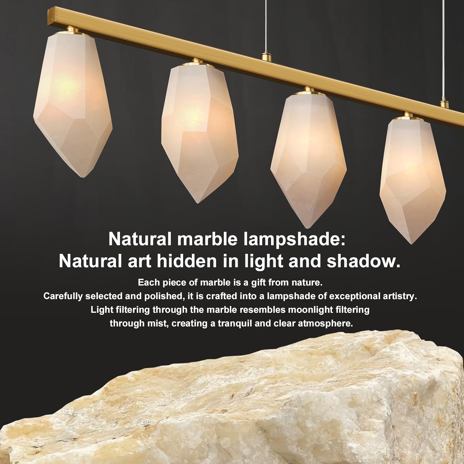 Elegant Gold Alabaster 6-Light Linear Chandelier for Dining