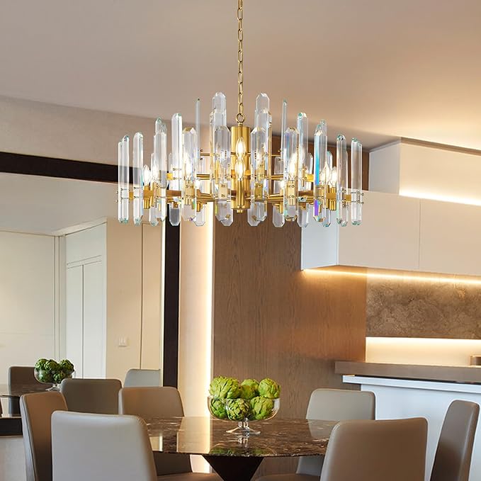 36" Luxury Gold Crystal 16-Light Round Adjustable Chandelier