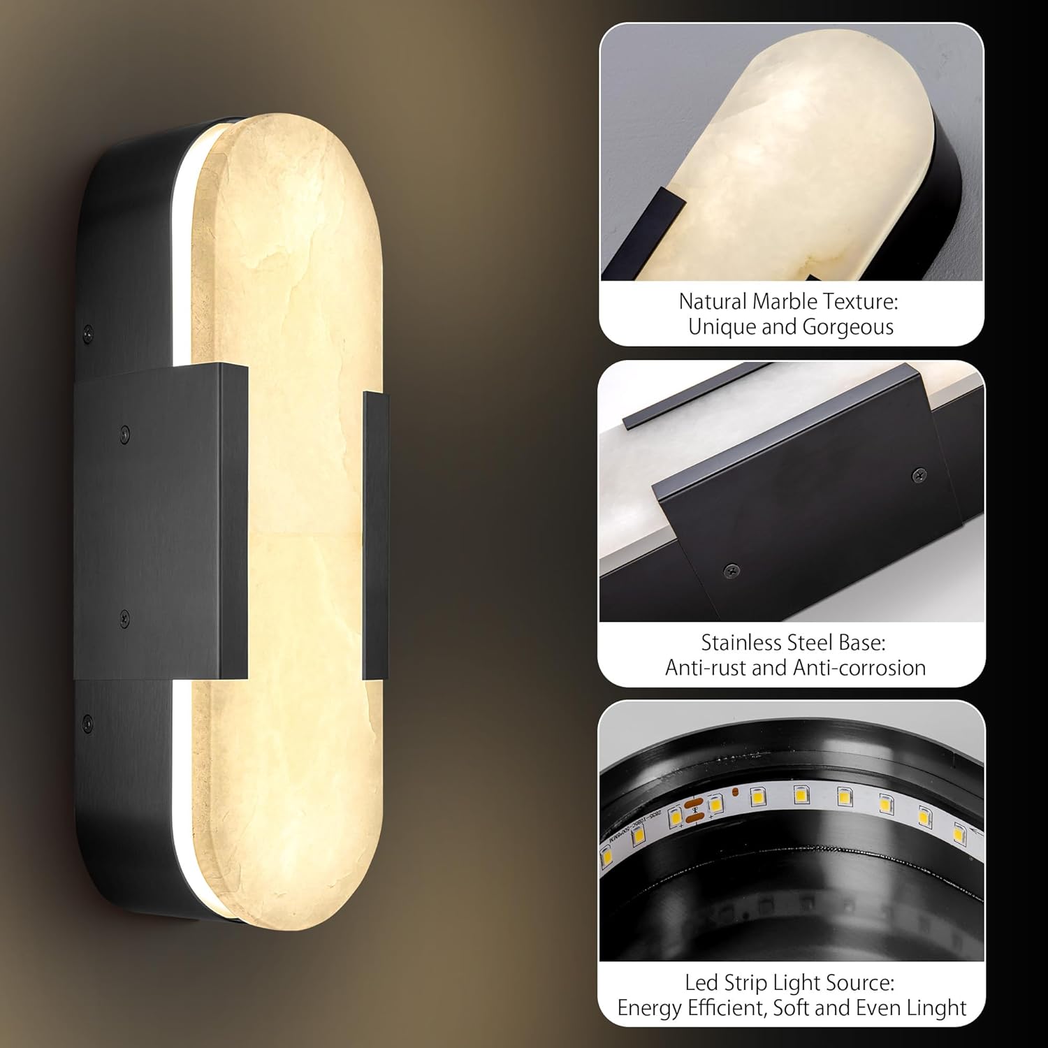 YIOSI Alabaster Matte Black Wall Sconce Set 2 13.8"