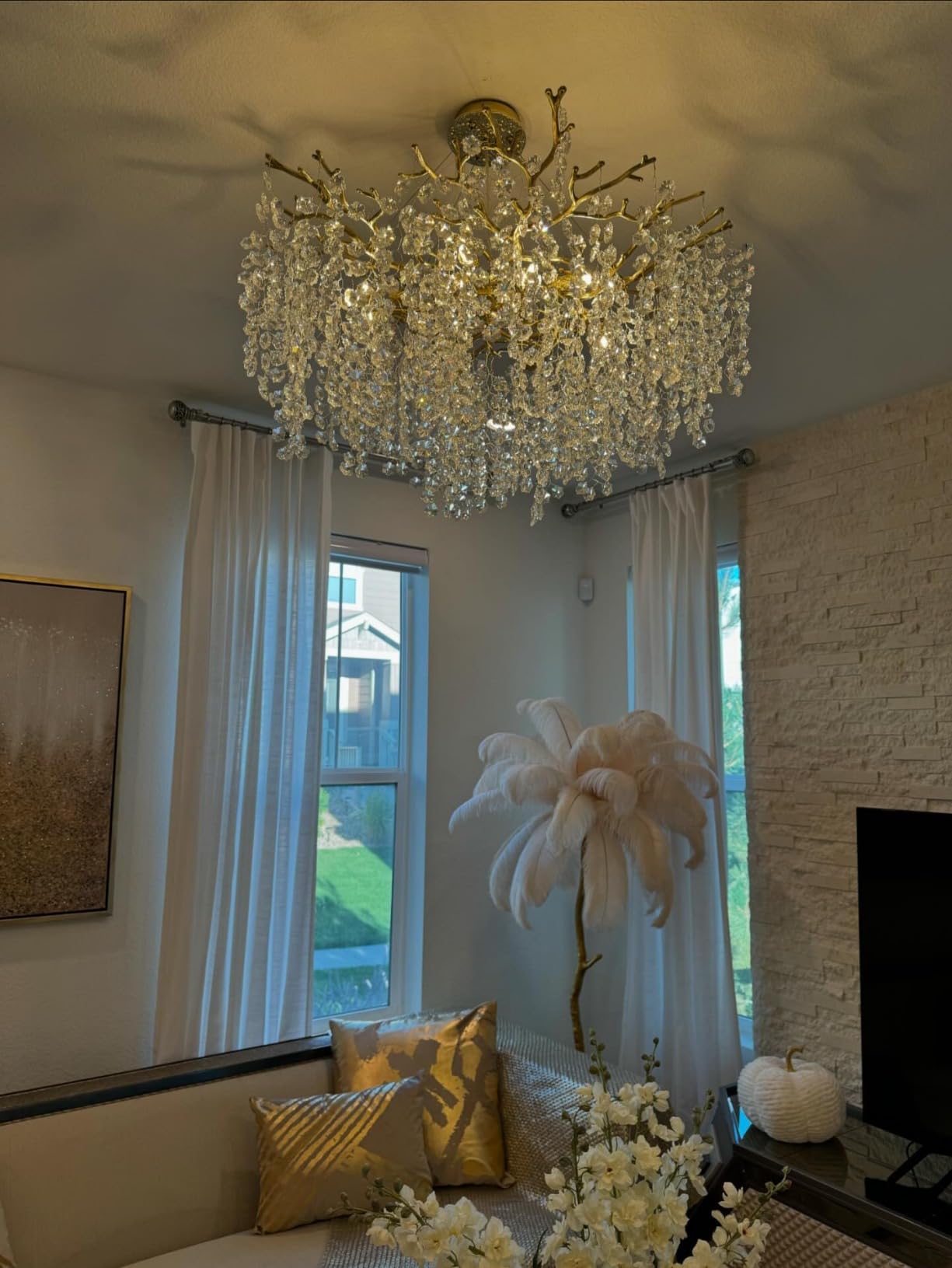 Modern Round/Rectangular Floral Crystal Chandelier for Low-ceiling