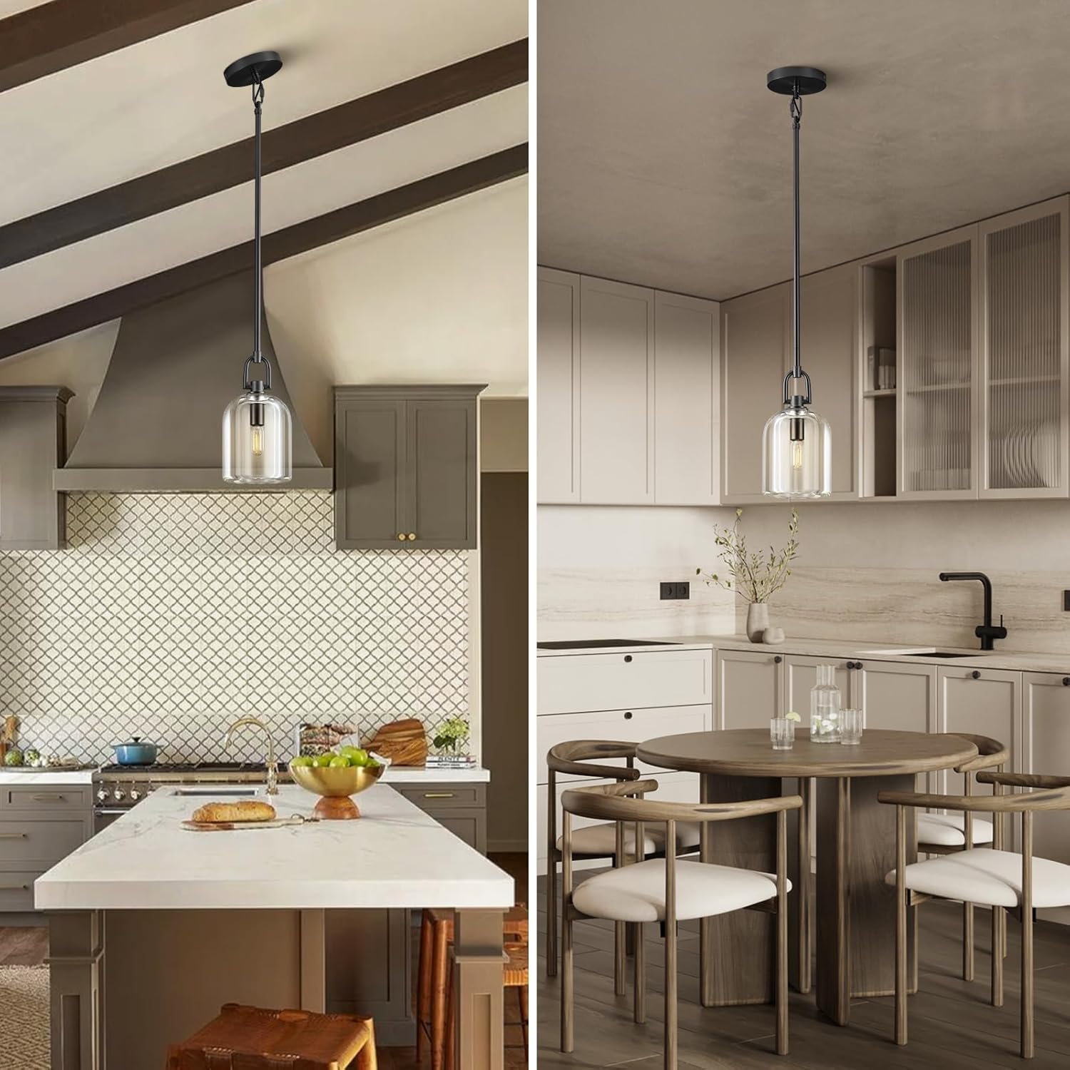 Black Crystal Modern Pendant Light with Adjustable 78‑Inch Height