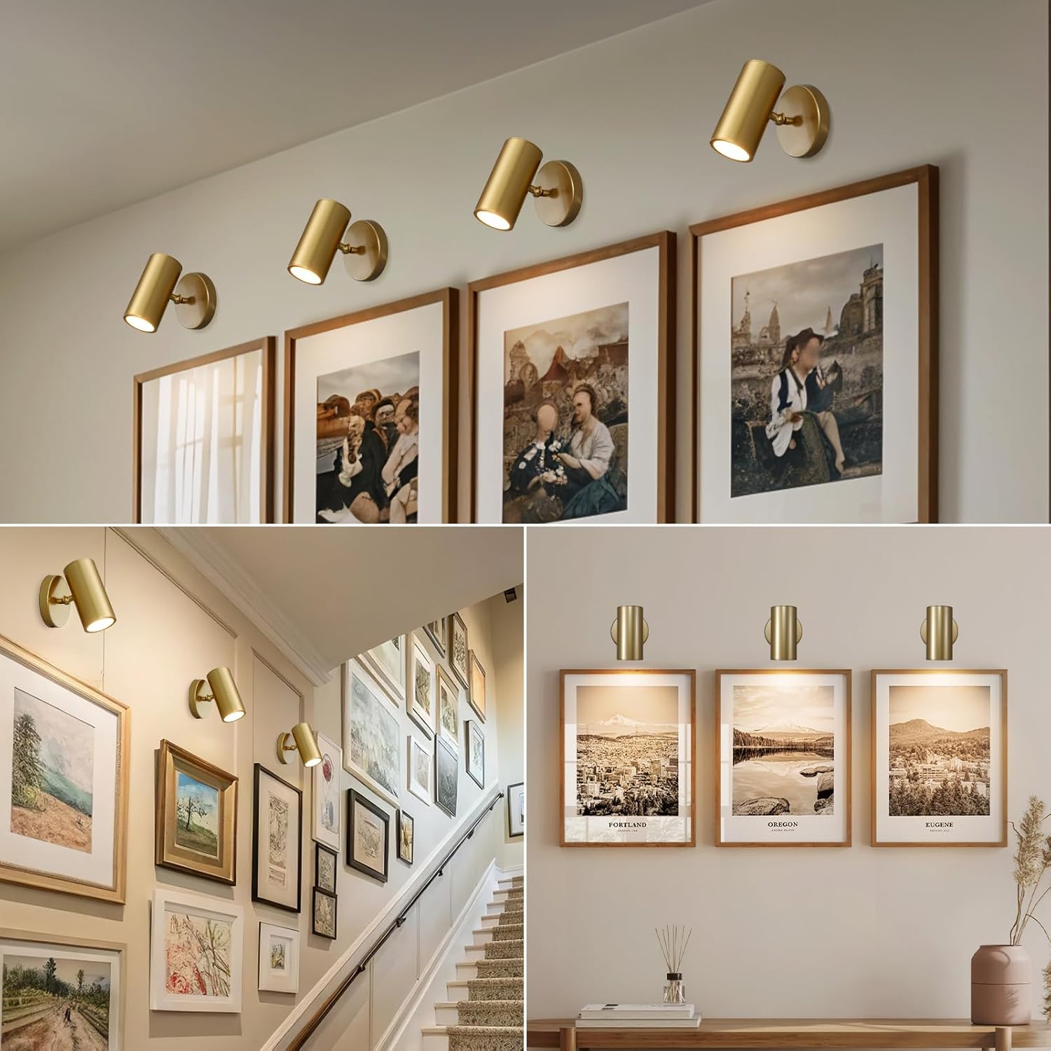 Gold Brass Picture Light Sconce with Adjustable LED, Wall Mount