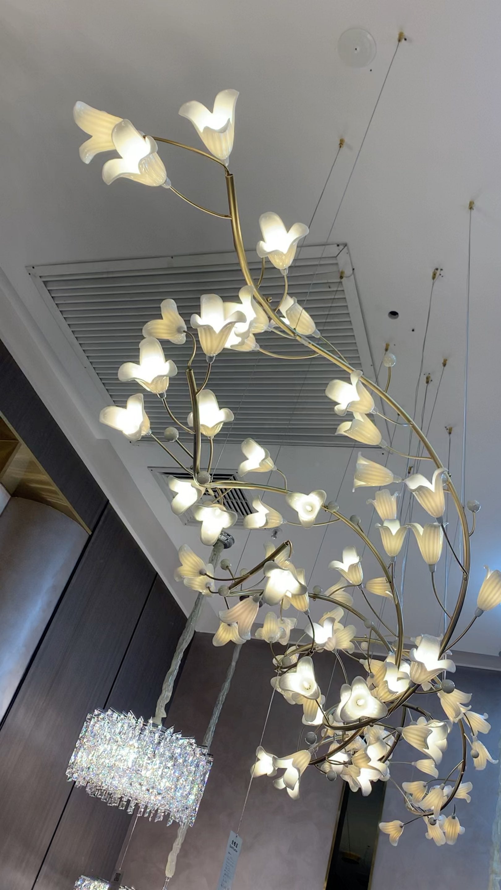 Modern Brass Branch Ceramics Flower Chandelier for Stylish Living Room Hotel and Restaurant - Merlin Lamps