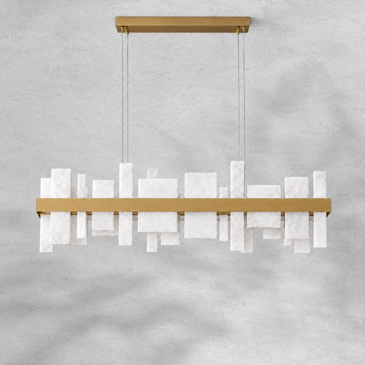 Linear Alabaster and Gold Stainless Steel Dining Chandelier